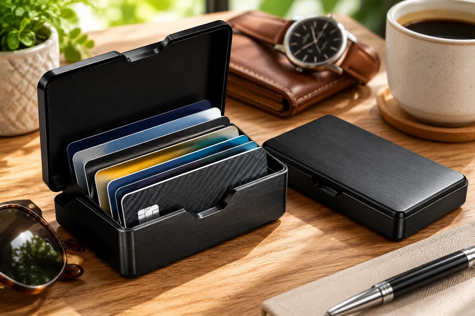 RFID blocking card box aluminum hard case for credit cards and contactless skimming protection