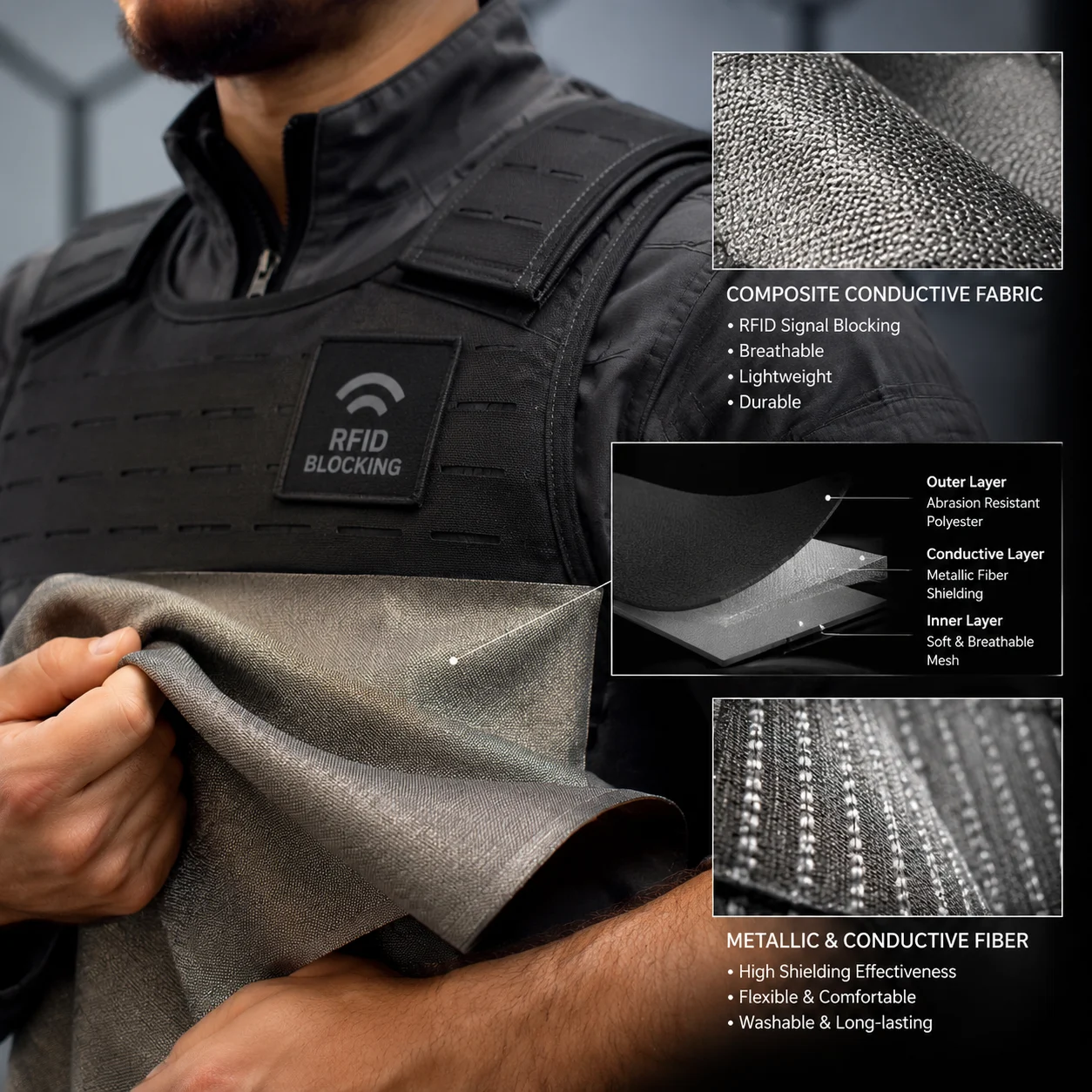Composite conductive fabric for RFID protection