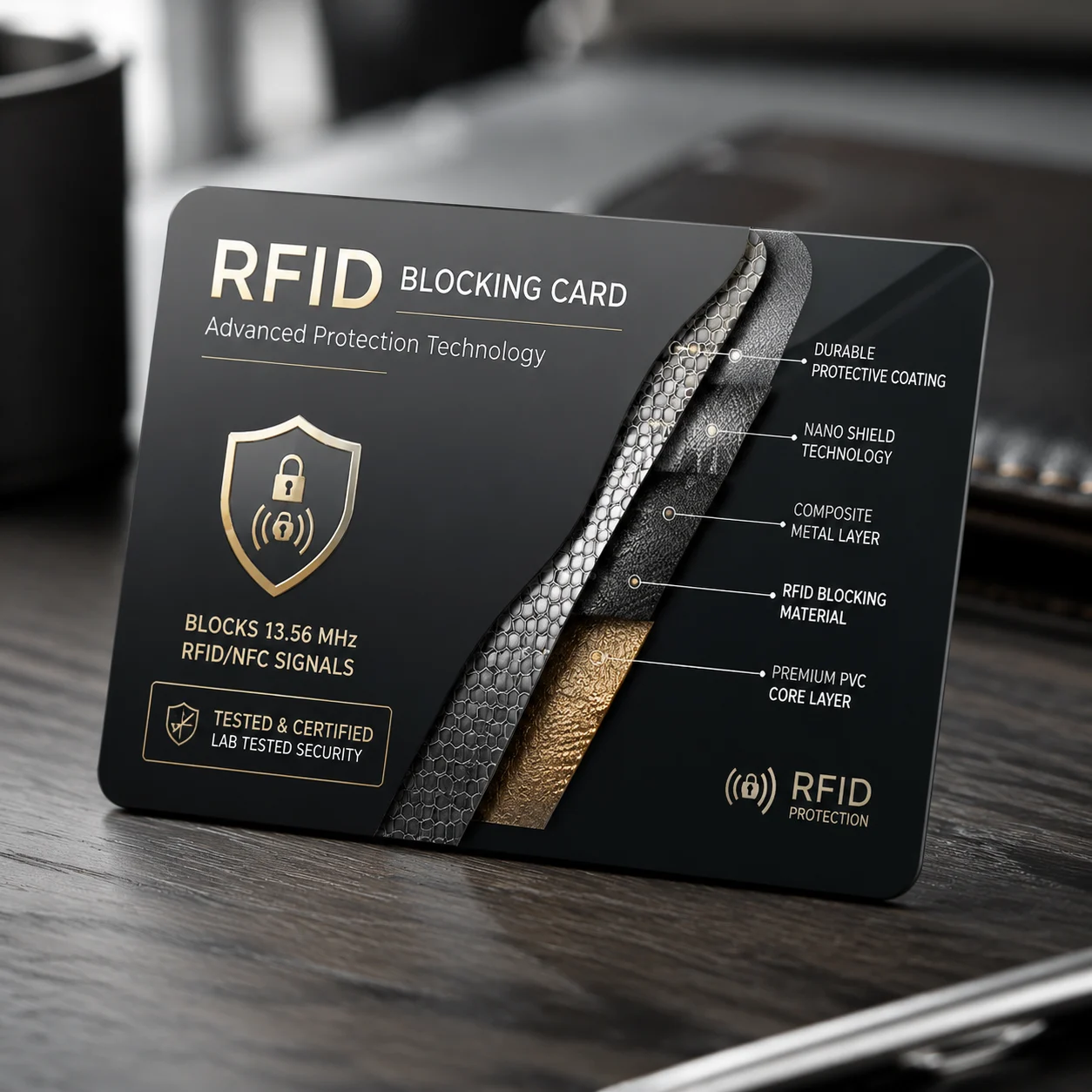 Diagram showing RFID Blocking Card structure and layers