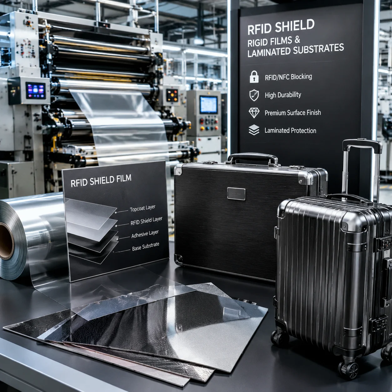 Durable RFID shield film and laminated substrates