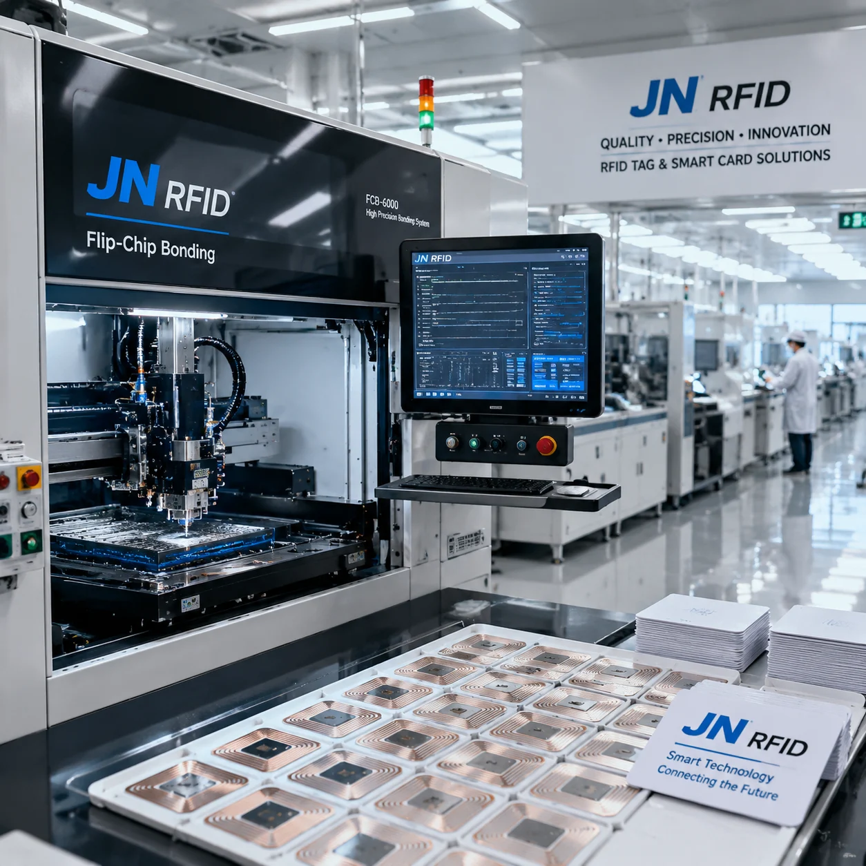 High-speed flip-chip bonding and advanced production machinery at JN RFID factory
