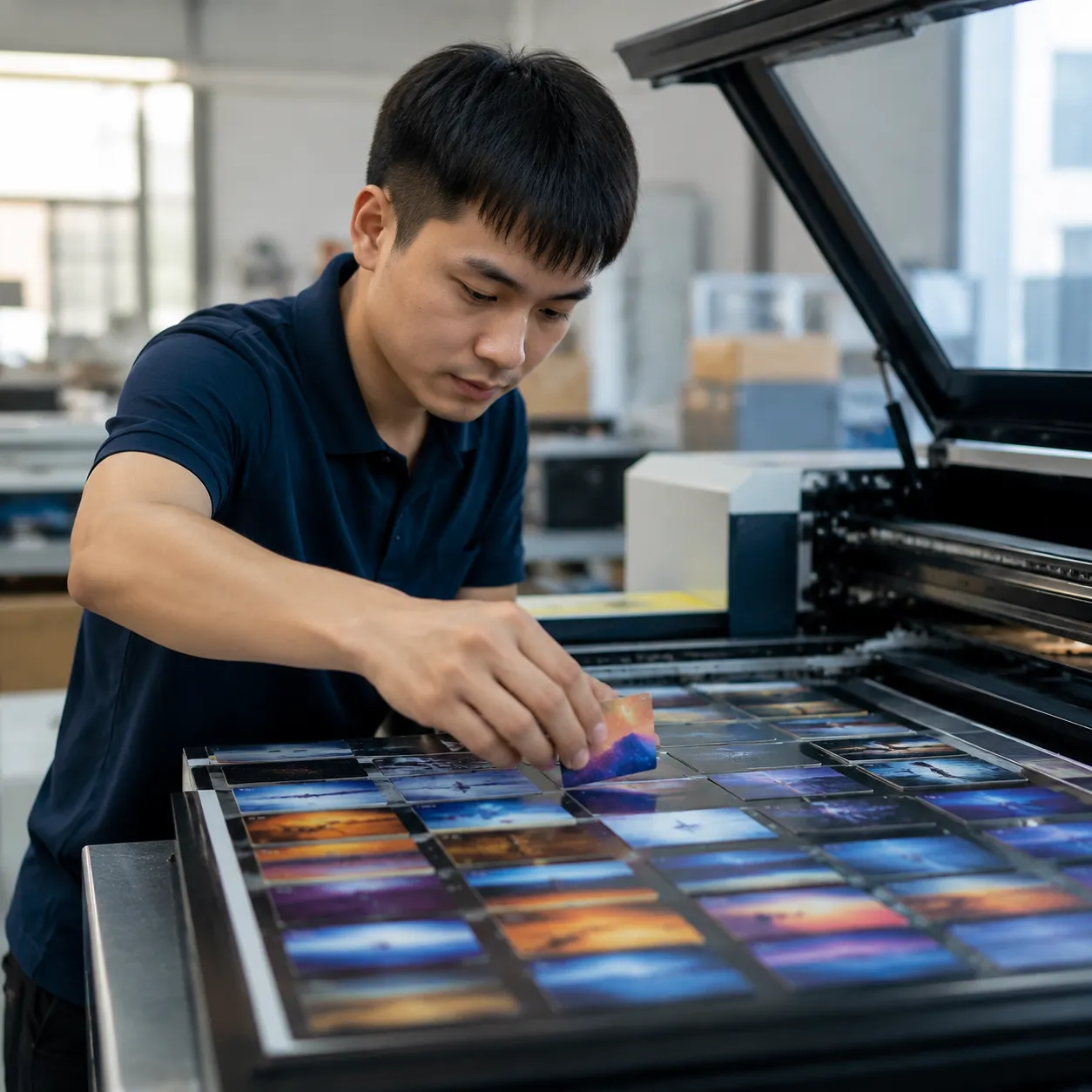 custom uv printed rfid blocking card manufacturer production line