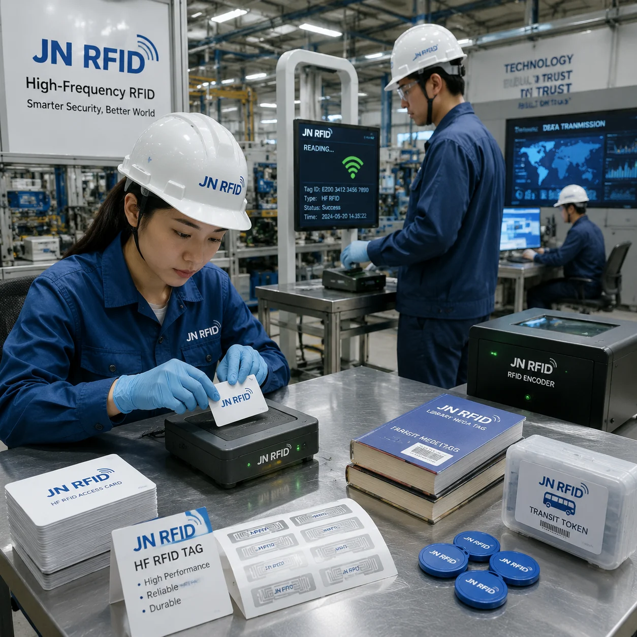 Industrial manufacturing and diverse deployment of JN RFID high frequency rfid tags in corporate, library, and transit environments