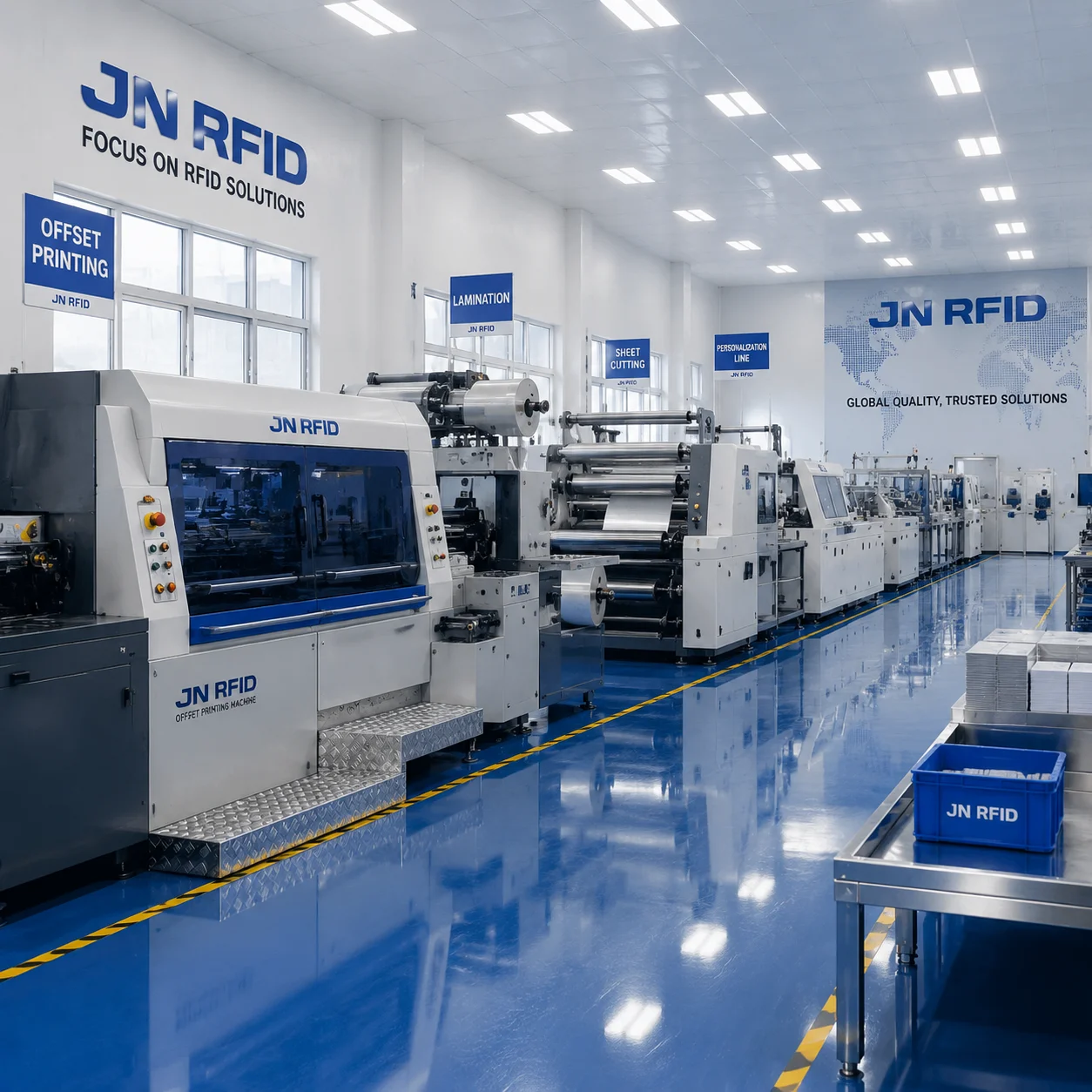 JN RFID automated production line layout and workshop overview