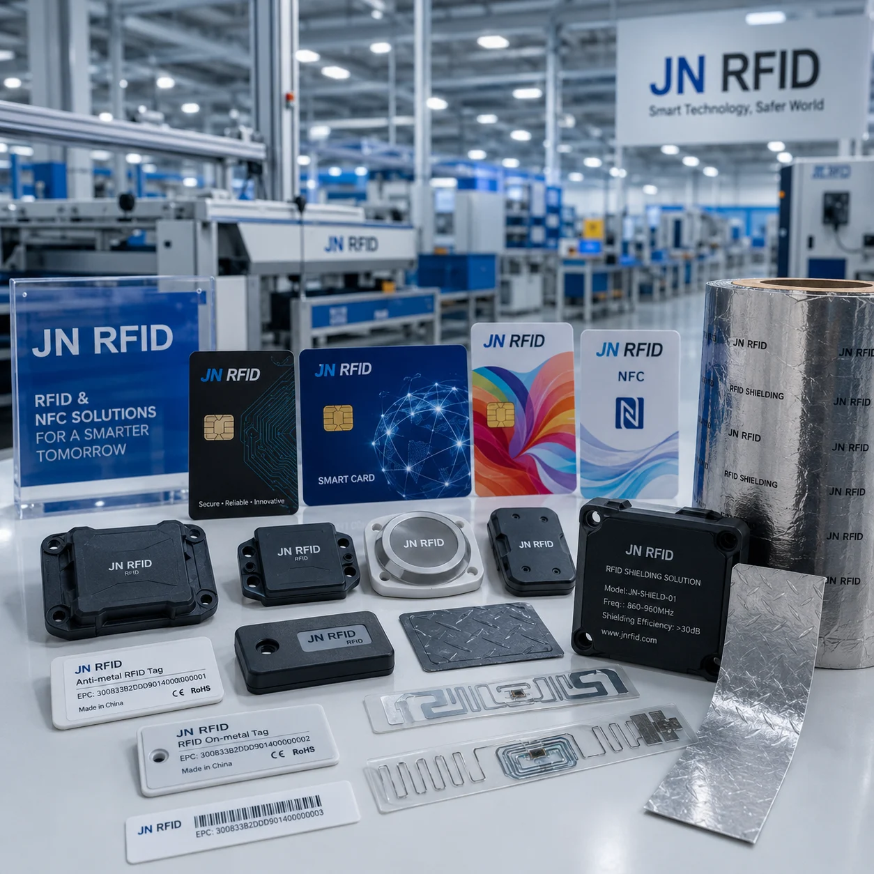 JN RFID card, industrial tag, and technical shielding solution matrix