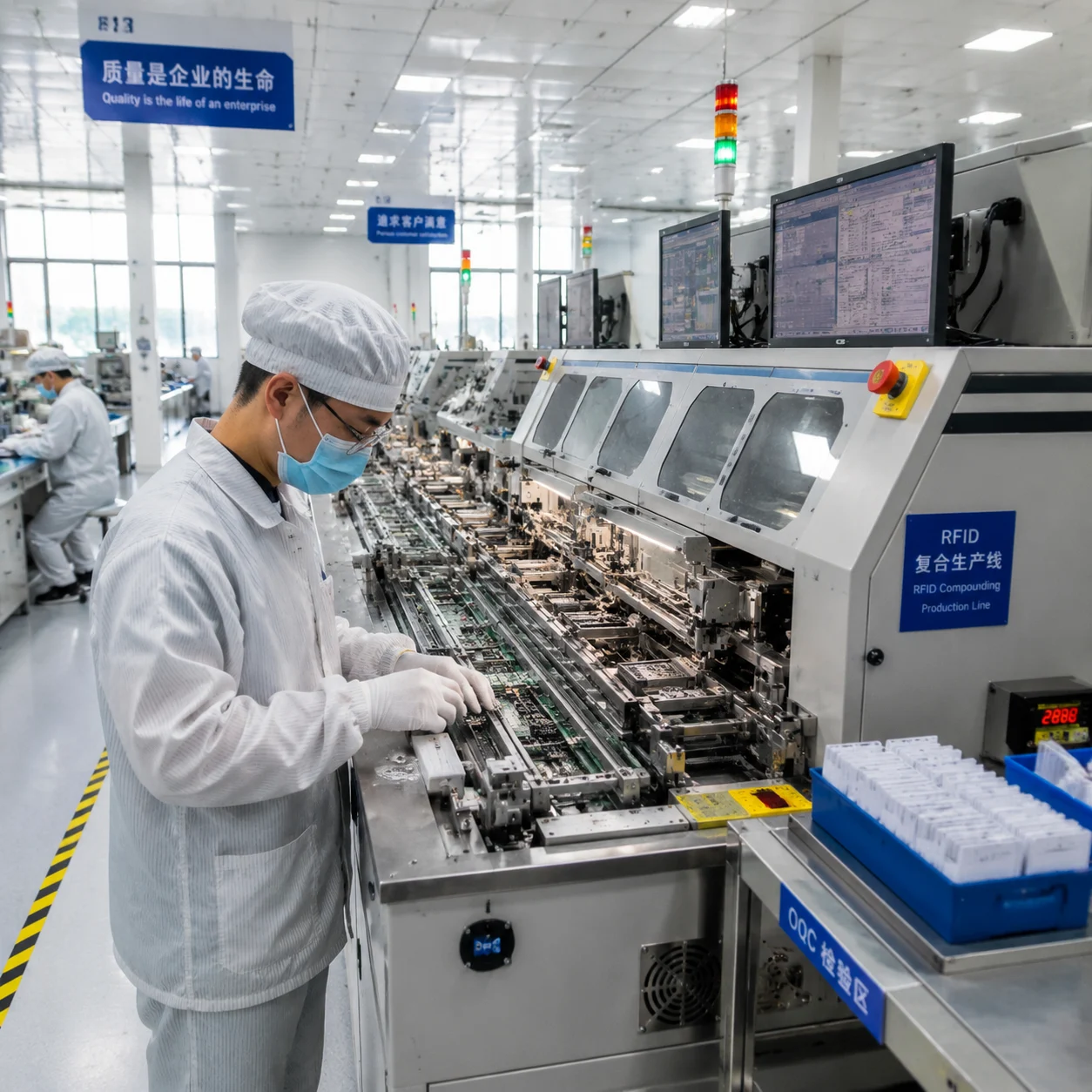 JN RFID hardware manufacturing facility, high-precision assembly lines, and rigorous RF testing processes