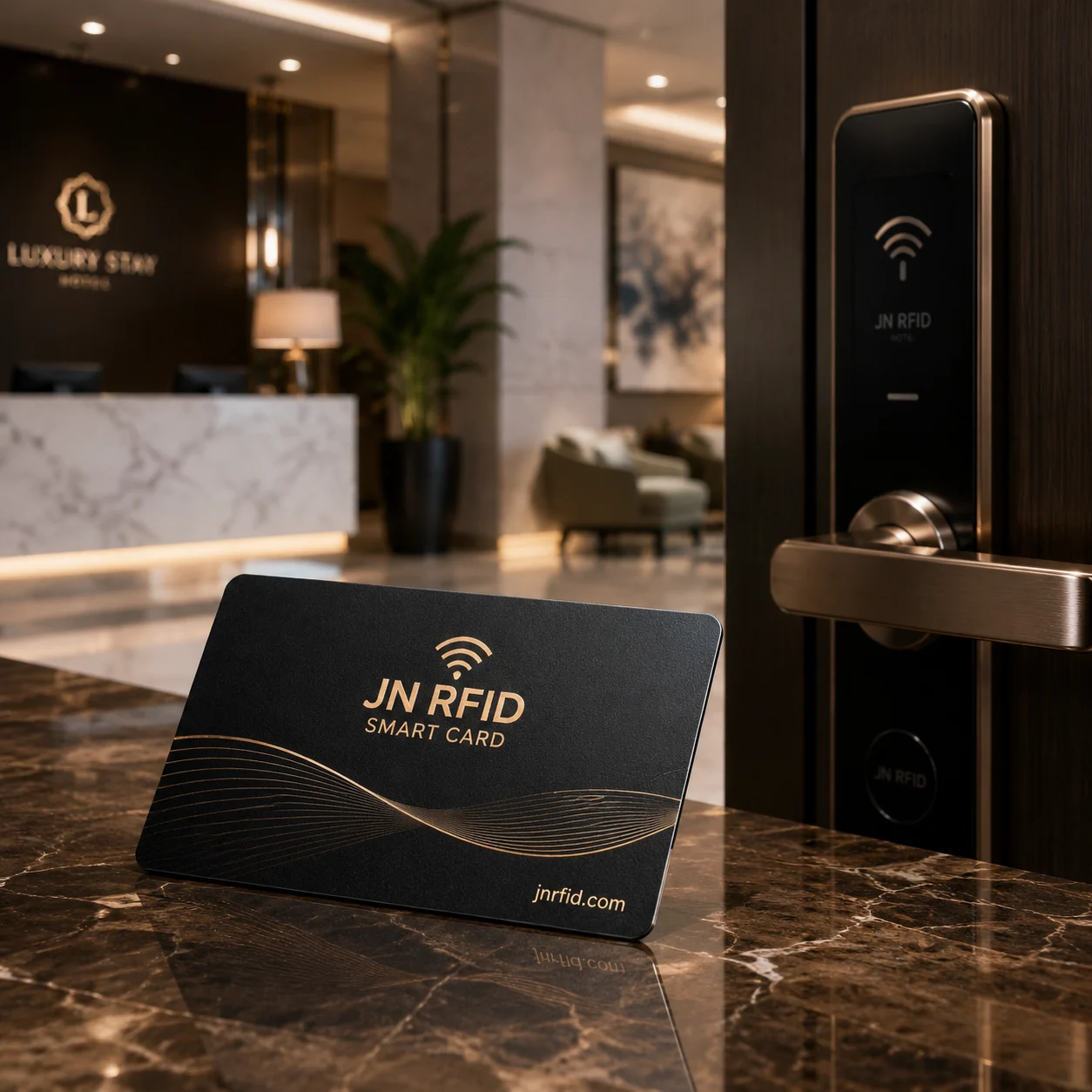 JN RFID premium hotel key cards integrating seamlessly with electronic door lock systems