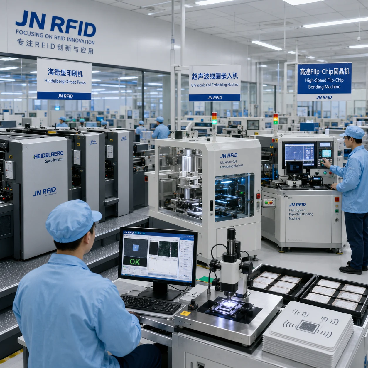 JN RFID production workshop with advanced automated manufacturing machinery