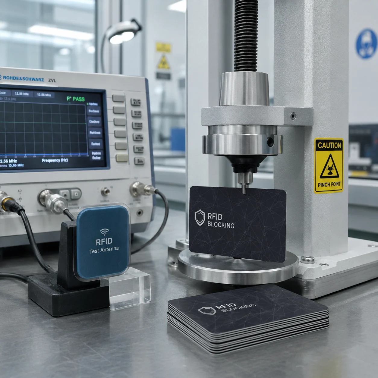 JN RFID quality control and certification testing for RFID blocking cards