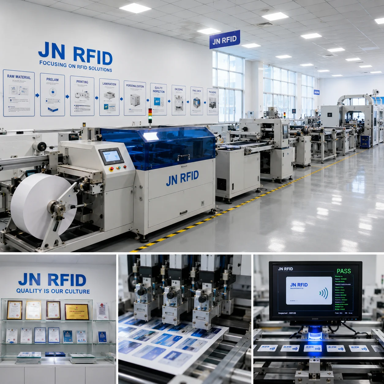 JN RFID step-by-step manufacturing and quality control workflow diagram