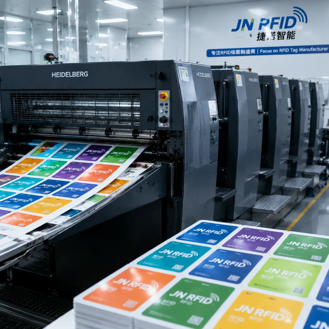 Precision printing department featuring Germany Heidelberg offset printing presses at JN RFID